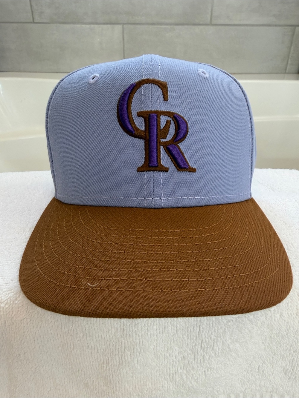 New Era Colorado Rockies Two-Tone Light Blue and Brown Fitted Hat size 7 1/8